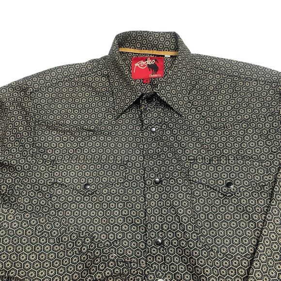 Rodeo Clothing Co. Western Plaid Pearl Snap Shirt Men’s Medium Brown Hexagon - Picture 4 of 12